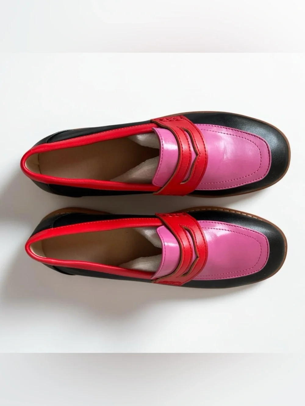 Women’s Colorblock Pink & Red Penny Loafers - Picture 4 of 5